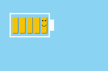 Customer satisfaction survey concept, rank,level of satisfaction rating. Happy Face imotion.Battery charge is high.