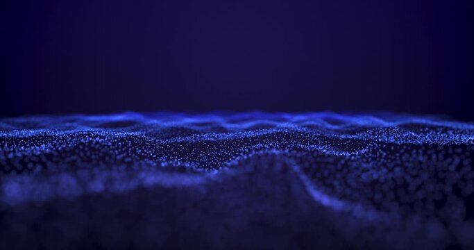 Abstract digital particle wave and light abstract background. Depth of field effect, blur effect, loop possible.