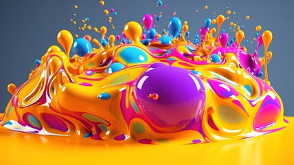 Abstract colorful 3d art background. Holographic floating liquid blobs. Generative Ai