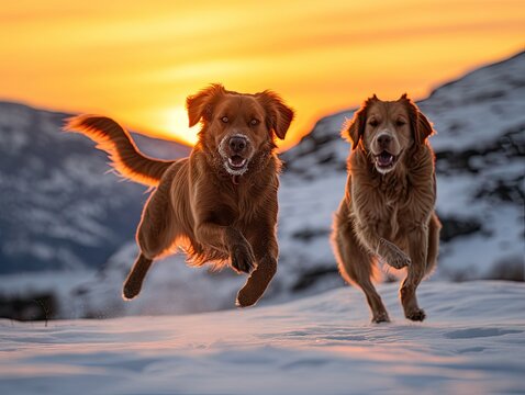 Mountain Sunset: Borador Playing with Bright Orange Ball