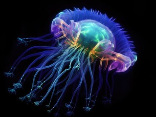 Fluorescent Jellyfish Feast in Ocean Trench