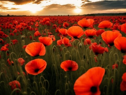 A picture of a large field of poppies, created with generative ai, ki 