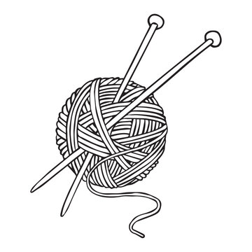 recommend clip art: vector drawing in doodle style. a ball of wool and knitting needles. knitting, crochet, hobby