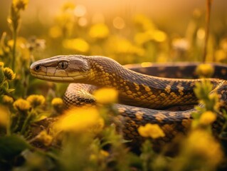 Fototapeta premium Python in Sunflower Field: Rural Tuscan Serpent