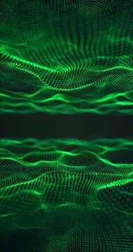 Abstract footage with wavy green particles. Depth of field effect, blur effect, loop possible. vertical video.