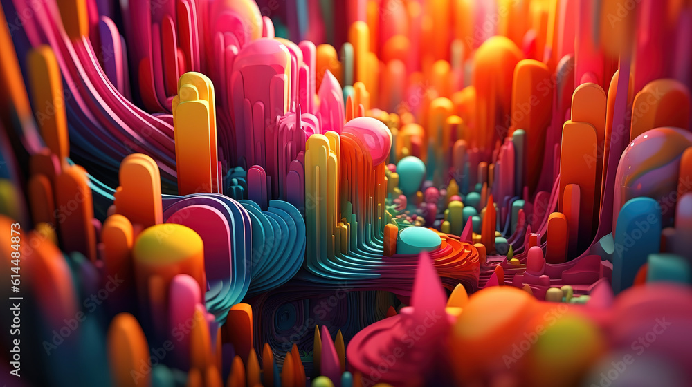 Poster 3d render of an abstract cuty, bright color. generative ai