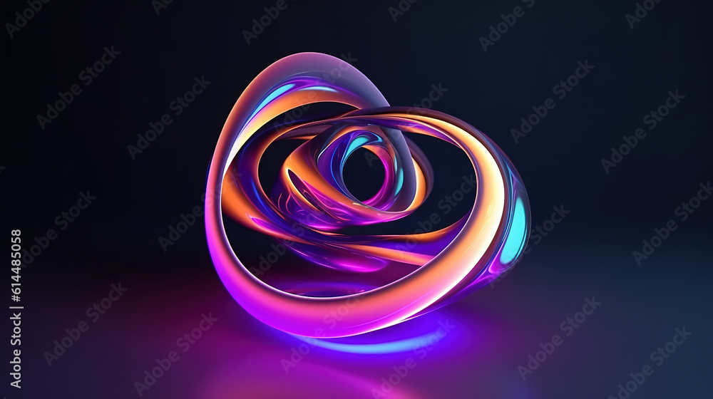 Poster abstract 3d graphic object with glow on dark purple background. generative ai