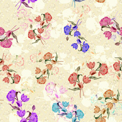 seamless flower design with digital ground