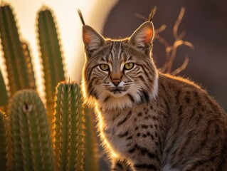 Obraz premium Desert King: Bobcat perched on cactus