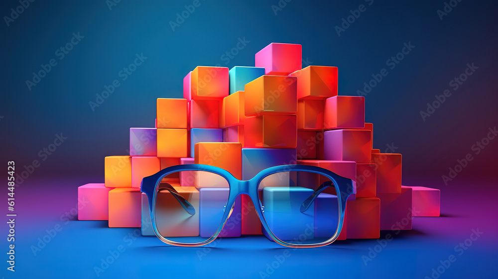 Poster gradient glasses and cubes. generative ai
