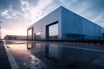 Fotobehang Modern logistics warehouse building structure. AI technology generated image © onlyyouqj