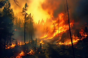 forest fire. AI technology generated image