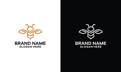 Honeybee Wasp and leaf Illustration logo design template Simple Line Art Style