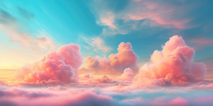 Pink clouds on sky background, generative ai