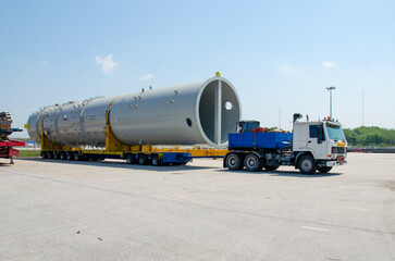 Transport of Oversize Heavy Machinery cargo truck Loading  port area