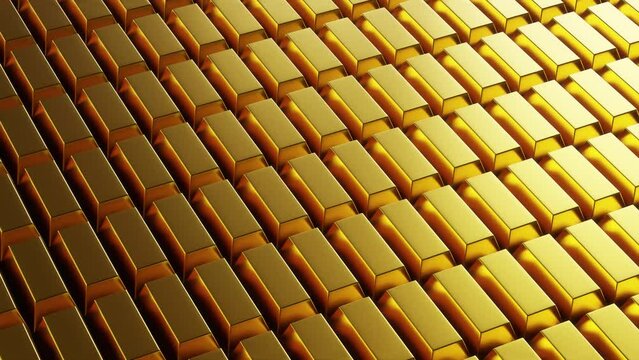 Golden Rotation: Slowly Moving Camera Captures the Magnificence of a Stack of Gold Bars - Mesmerizing Video Background