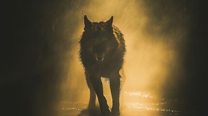 a wolf walking in the dark, generative AI