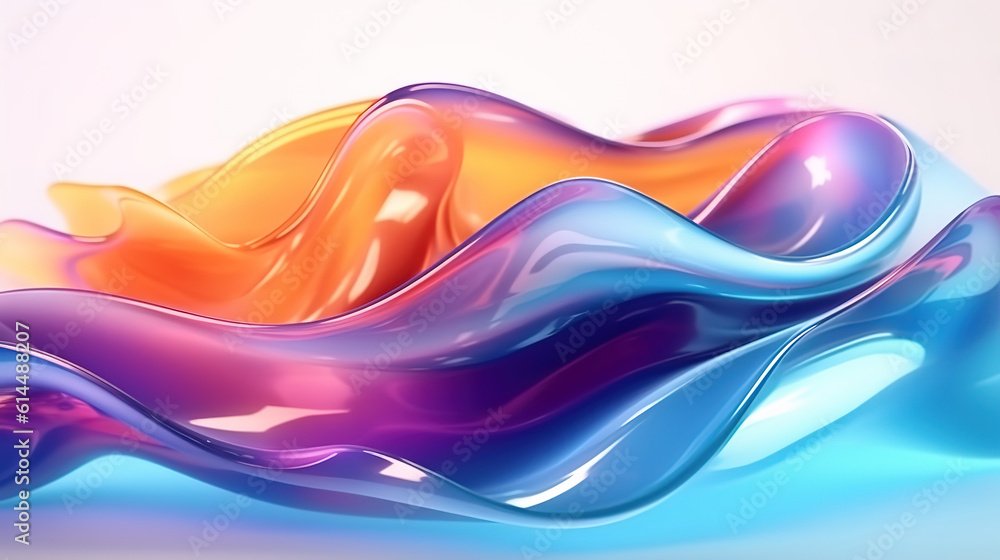 Poster glass abstract wave, floating liquid design element, caustic gradient wavy. generative ai