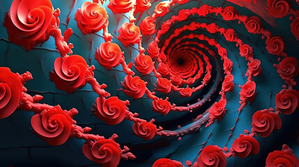 a red flower with a green center in the center of it's petals. Generative Ai