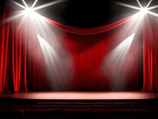 Theater stage with red curtains and spotlights, created with generative ai, ki