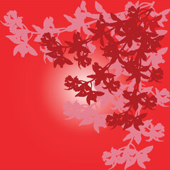 red background with orchid flower silhouettes