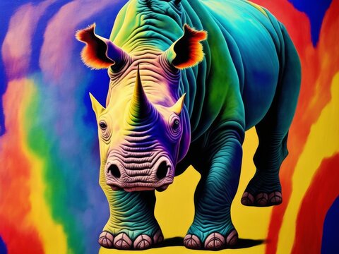 Colorful painting of a rhino, created with generative ai, ki