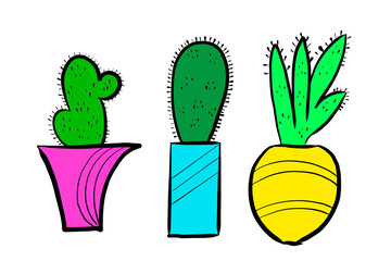 illustrierte Kakteen in fröhlichen Farben.