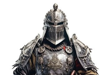 Portrait of medieval Scandinavian or Viking warrior with armor and helmet costume isolated on clear png background, epic fantasy world, with Generative Ai.