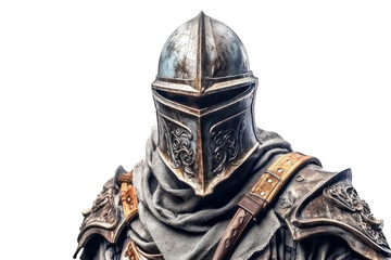 Portrait of medieval Scandinavian or Viking warrior with armor and helmet costume isolated on clear png background, epic fantasy world, with Generative Ai.