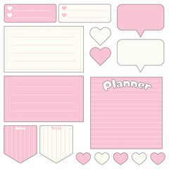 Cute blank paper notes. Stationery organizer set. Scrapbook notes and memo schedule.Printable planner stickers. To Do List sticky note pad. Digital planning element. Vector illustration.