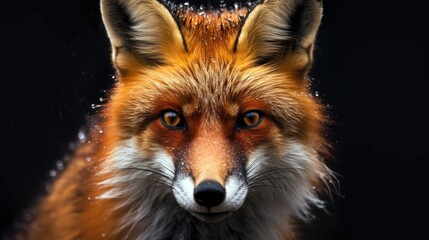 Fototapeta premium Fiery red fox's face against a monochrome backdrop, its intense gaze demanding attention.