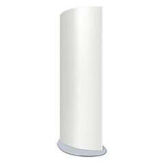 Curved trade show display stand vector mockup. Blank white standee realistic mock-up. Advertising banner template