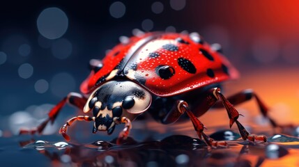 Beautifully patterned red and black ladybug, its intricate spots showcased against a monochrome backdrop.