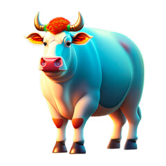 a fat cow was in a garden. The cow is celebrating Eid al-Adha