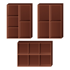 Set of Minimalist Wooden Bookshelf Vector Designs - Isolated on White
