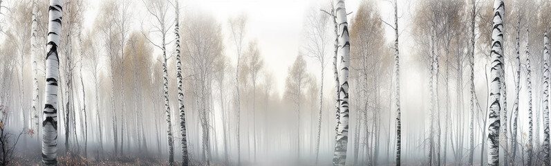 fog autumn forest panorama mystical landscape. generative ai