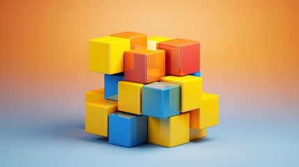 Square blocks abstract geometric shapes 3D render background. Generative Ai