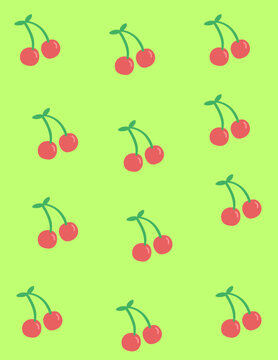 cheerful summer cherries on neon green background