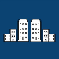 vector illustration of building silhouette icon with dark blue background