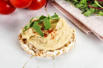 Crispbread with arabic creamy hummus