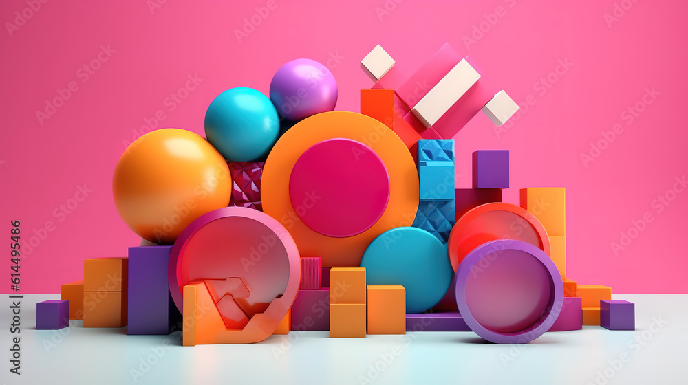Poster front view of 3d abstract image of three colored spheres. generative ai