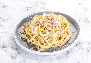 Classic pasta carbonara with bacon