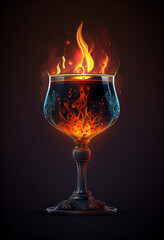 Burning cocktail in a glass goblet or wine glass.