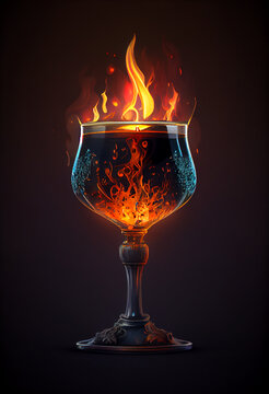 Burning cocktail in a glass goblet or wine glass.
