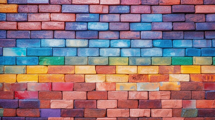 brick wall painted in rainbow colors gradient. generative ai