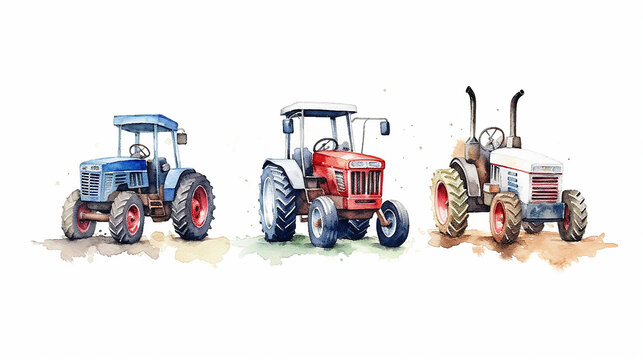 vintage tractors watercolor on white background. generative ai