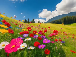 A picture of colorful flower meadow in summer, created with generative ai, ki 