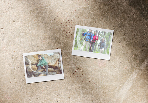 Mockup of two customizable instant camera photo prints available with different effects
