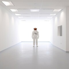 Empty modern concrete office with spaceman.