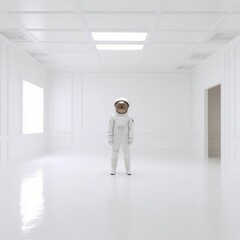 Fototapeta na wymiar Astronaut standing in modern spaceship room.